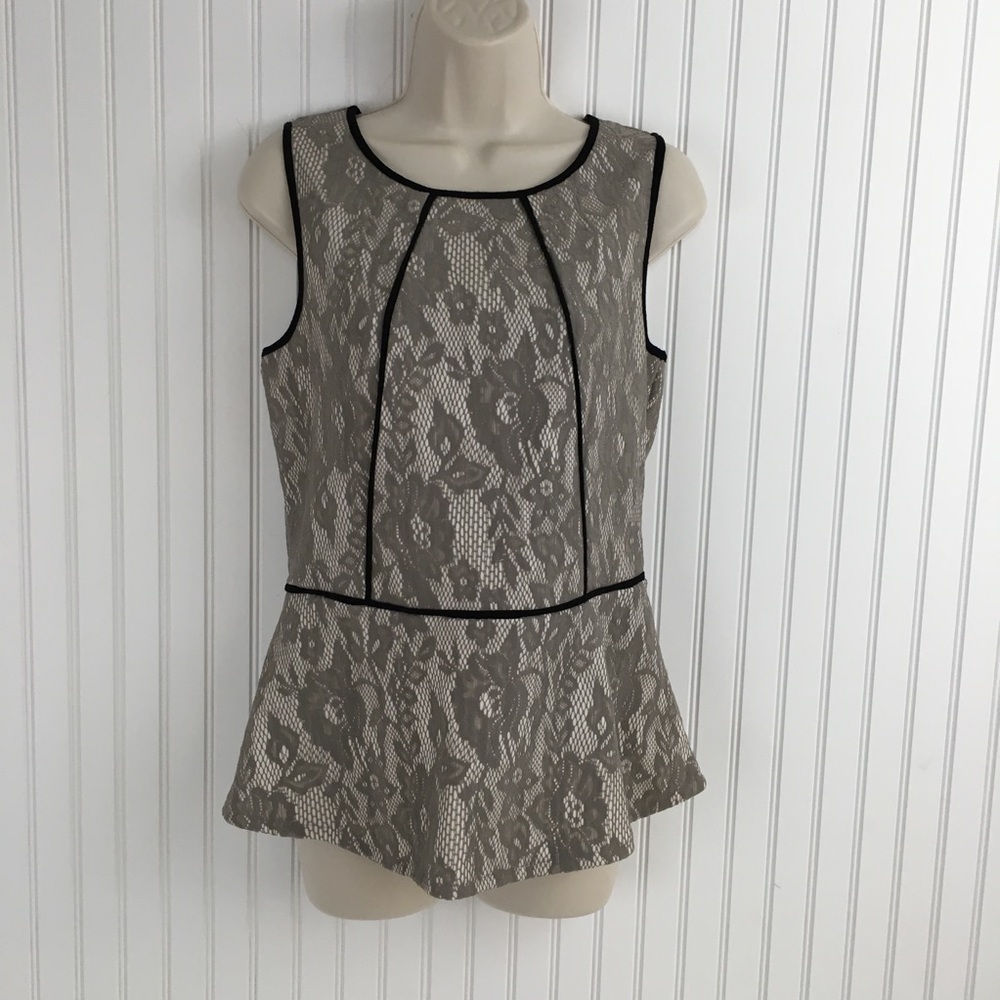 Anthropologie Weston Peplum Blouse Beige Top Lace